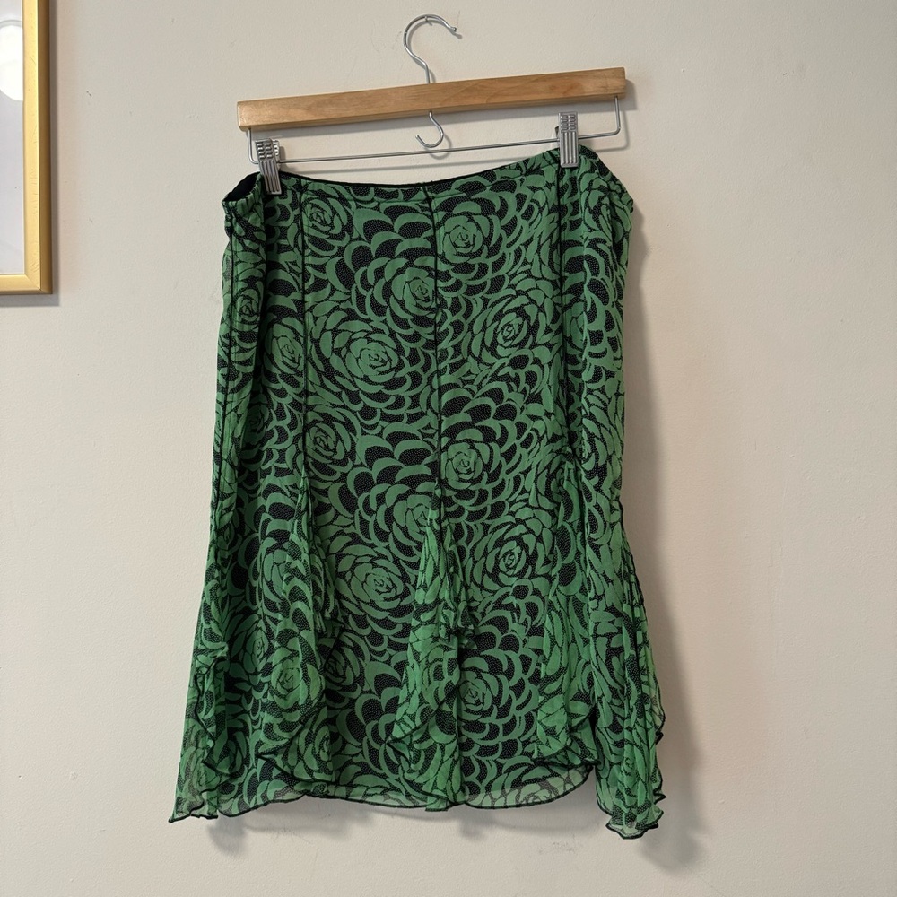 Vintage Green Floral Silk Skirt